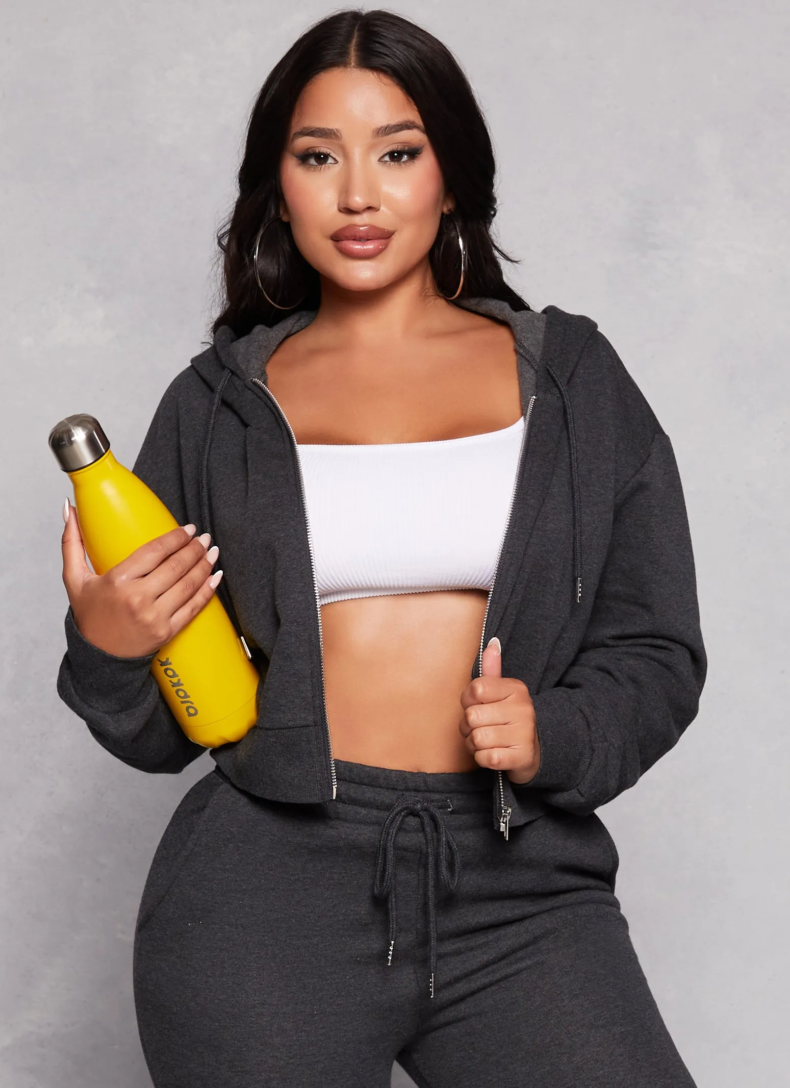 Zip Front Cropped Hooded Sweatshirt sold by Rainbow