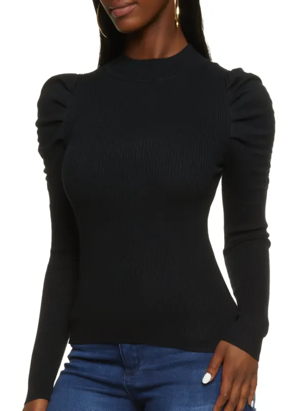 Long Puff Sleeve Mock Neck Sweater sold by Rainbow