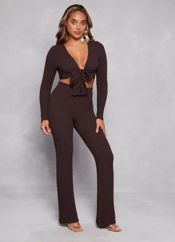 Textured Knit High Waist Flared Pants sold by Rainbow