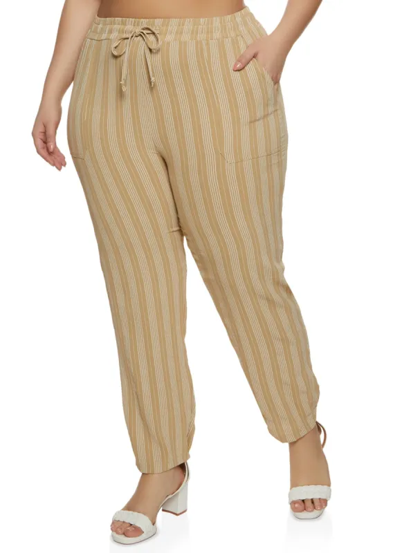 Plus Size Striped Drawstring Straight Leg Pants sold by Rainbow