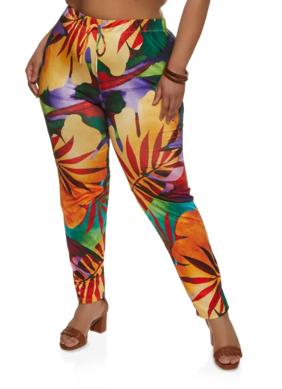 Plus Size Tropical Leaf Print High Waisted Leggings sold by Rainbow