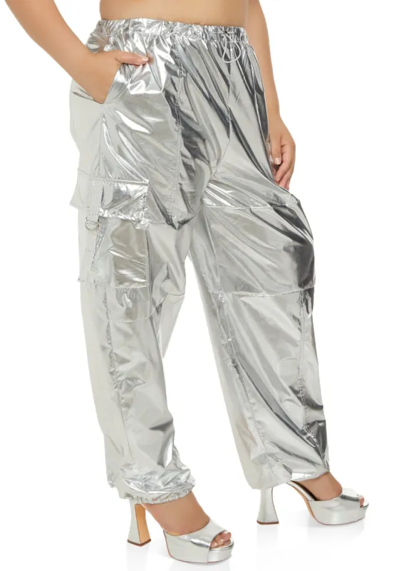 Plus Size Metallic Foil Cargo Pants sold by Rainbow