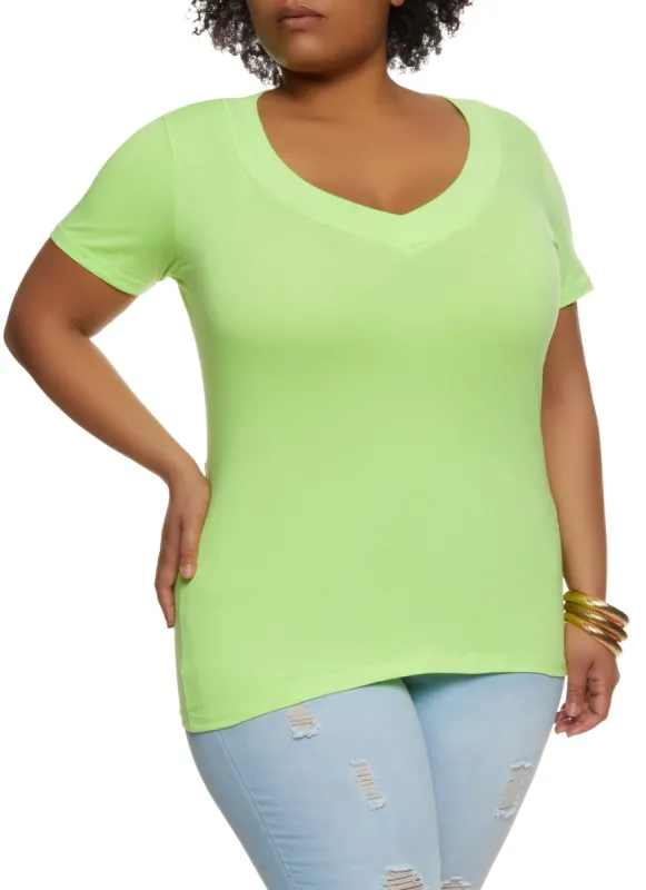 Plus Size Basic V Neck Tee sold by Rainbow