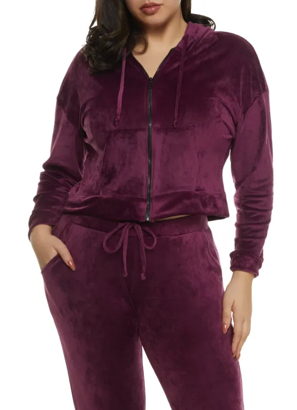 Plus Size Velour Zip Front Hooded Sweatshirt sold by Rainbow