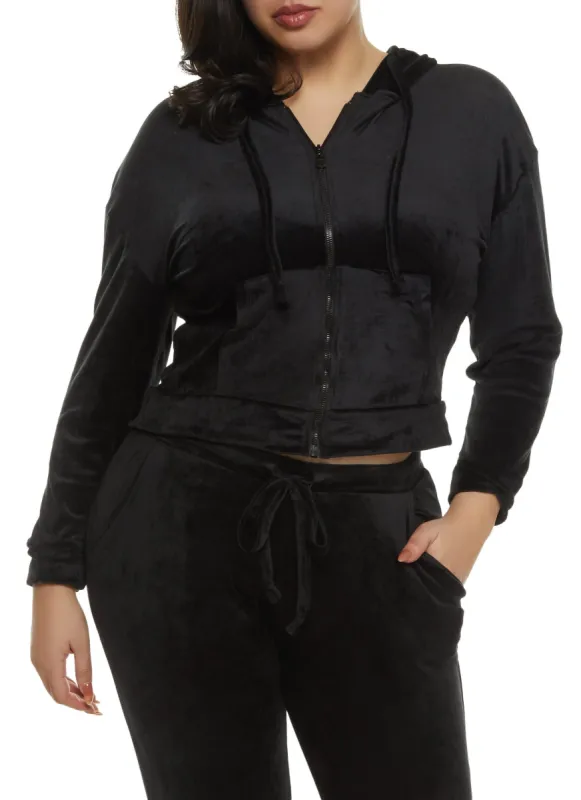 Plus Size Velour Zip Front Hooded Sweatshirt sold by Rainbow
