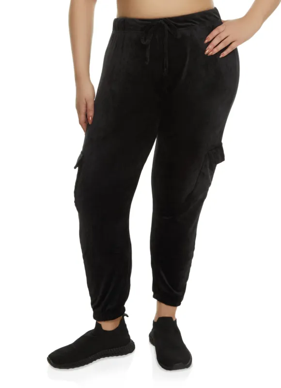 Plus Size Velour Cargo Pocket Sweatpants sold by Rainbow