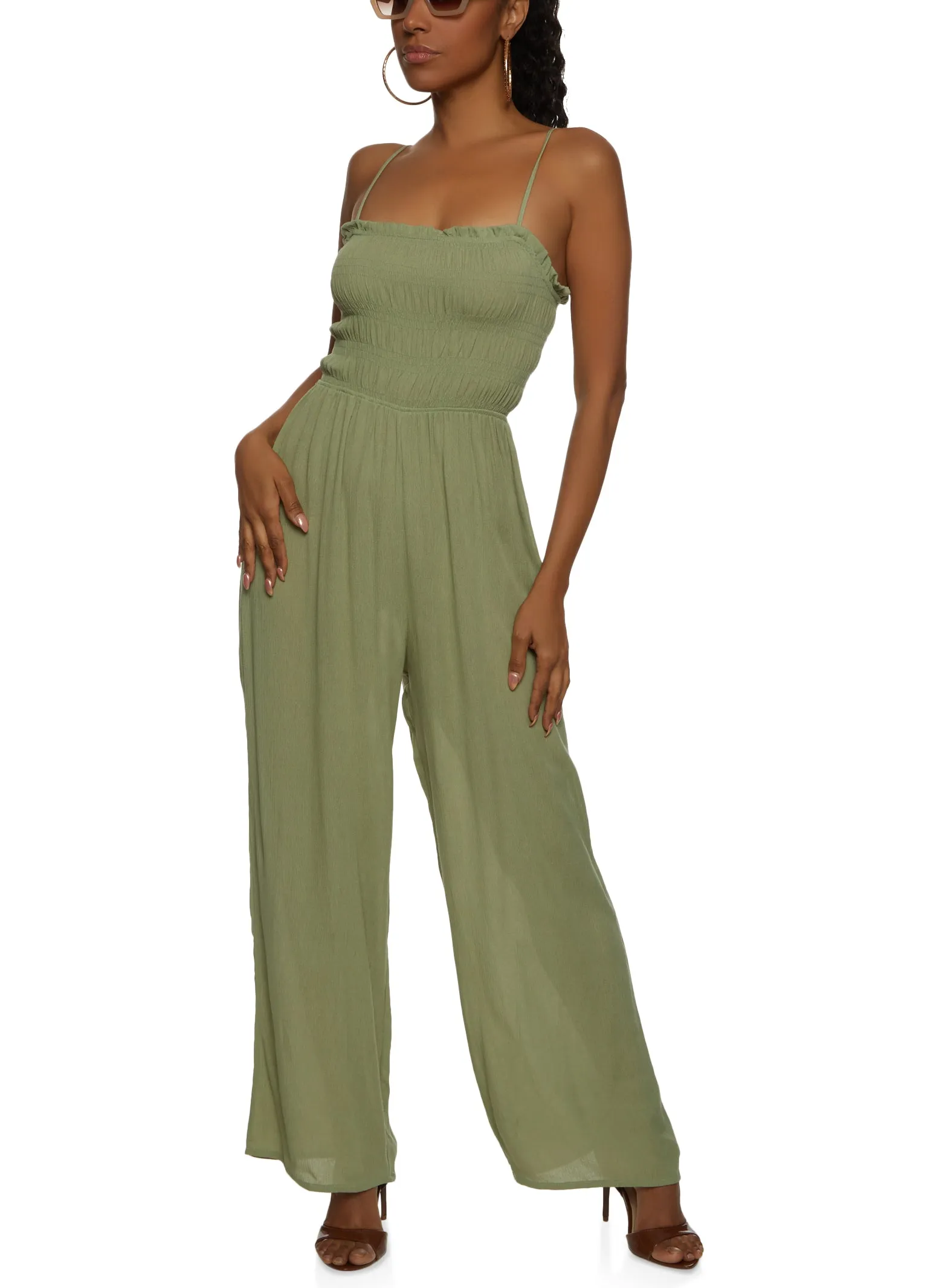 Gauze Knit Smocked Cut Out Back Cami Jumpsuit sold by Rainbow