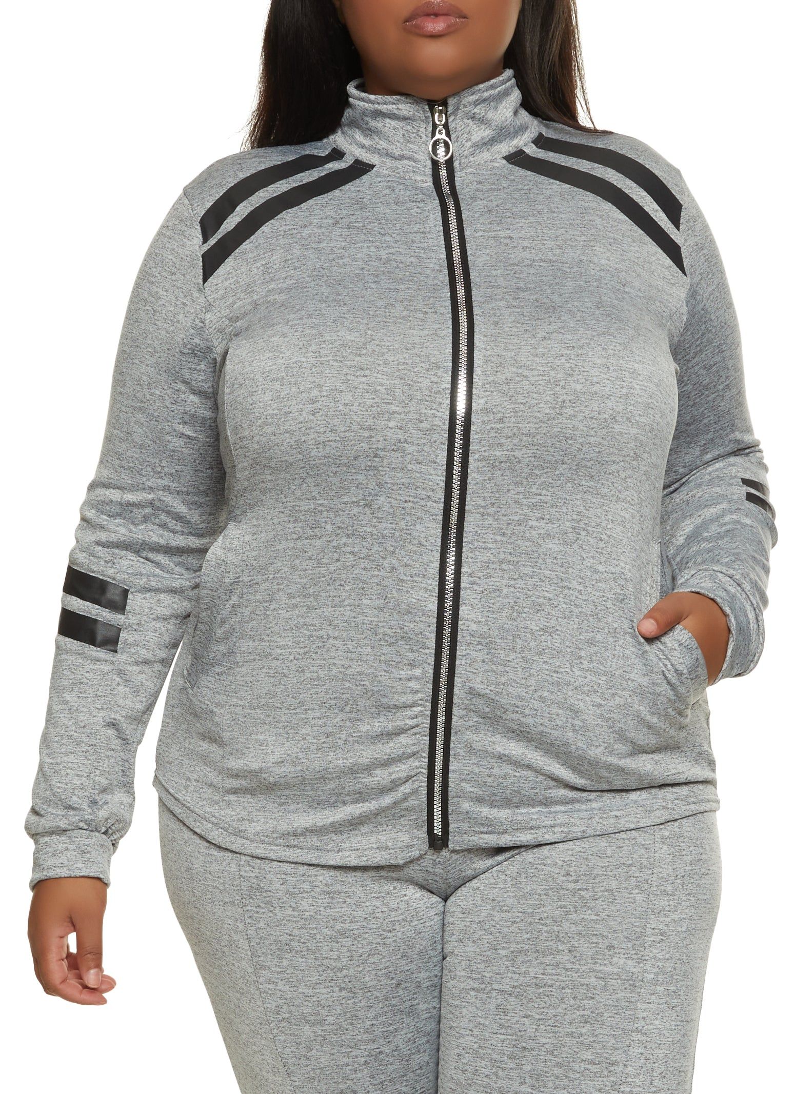 Plus Size Varsity Stripe Detail Track Jacket sold by Rainbow