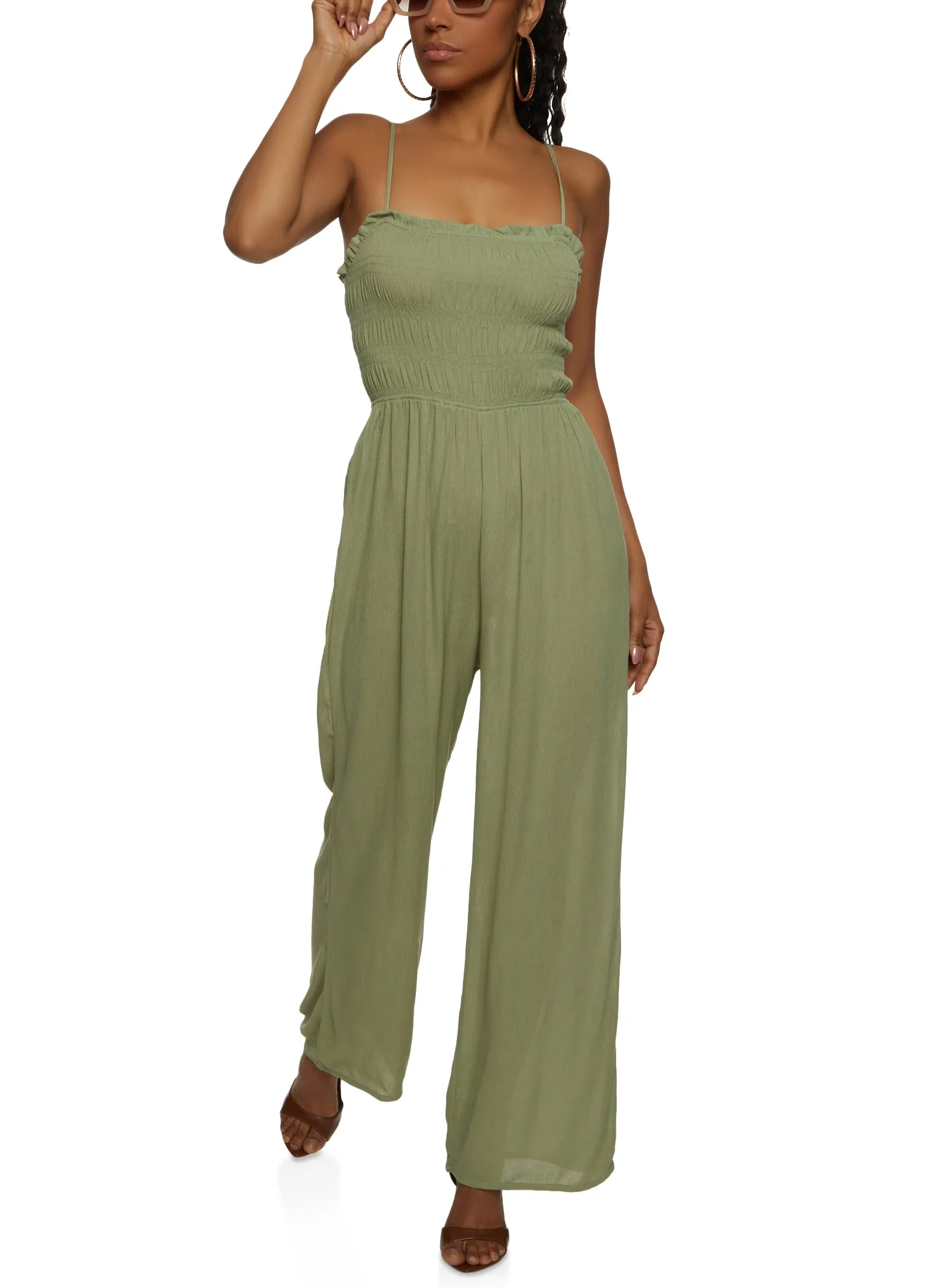 Gauze Knit Smocked Cut Out Back Cami Jumpsuit sold by Rainbow product image thumbnail 2