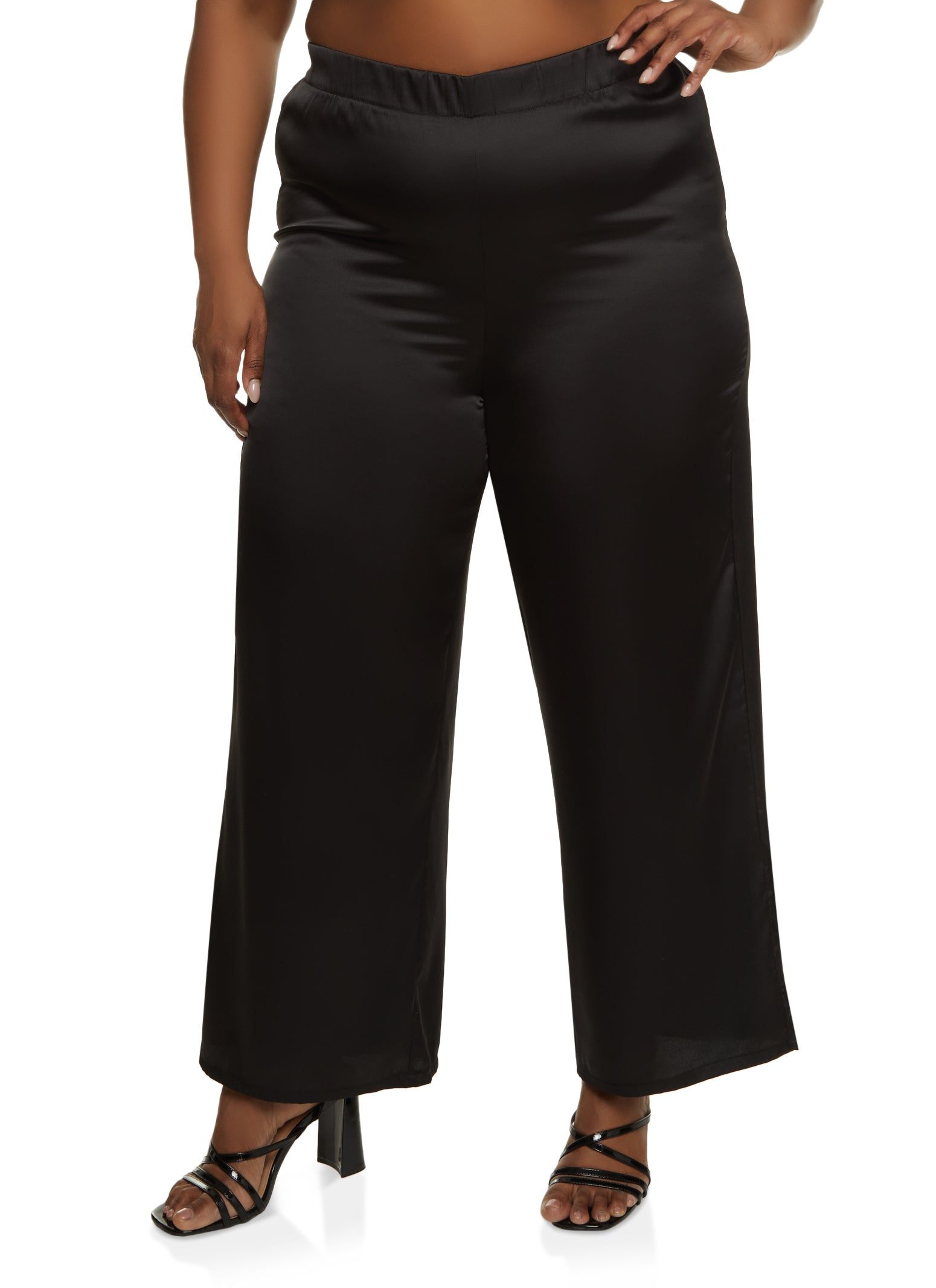 Plus Size Satin High Waist Wide Leg Pants sold by Rainbow