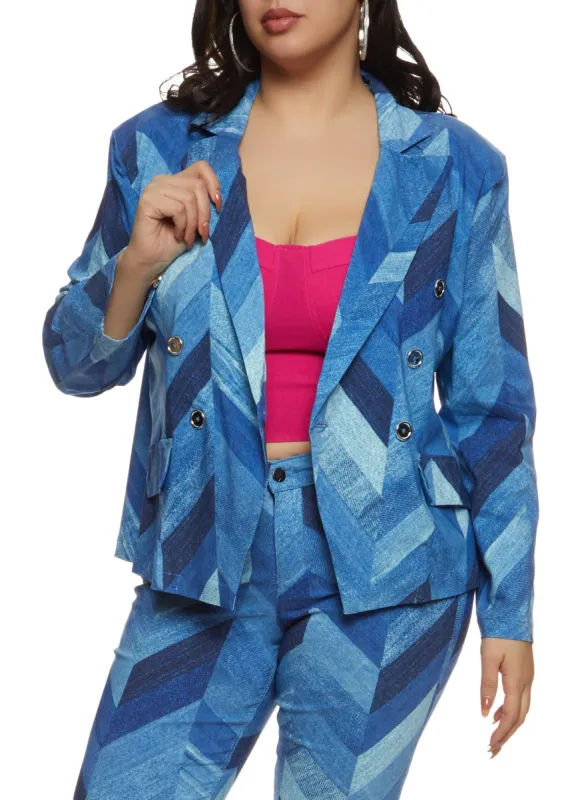 Plus Size Patchwork Print Faux Pocket Blazer sold by Rainbow