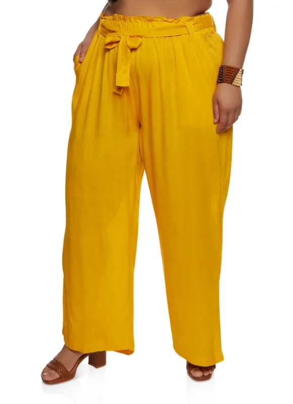 Plus Size Paper Bag Waist Pocket Palazzo Pants sold by Rainbow