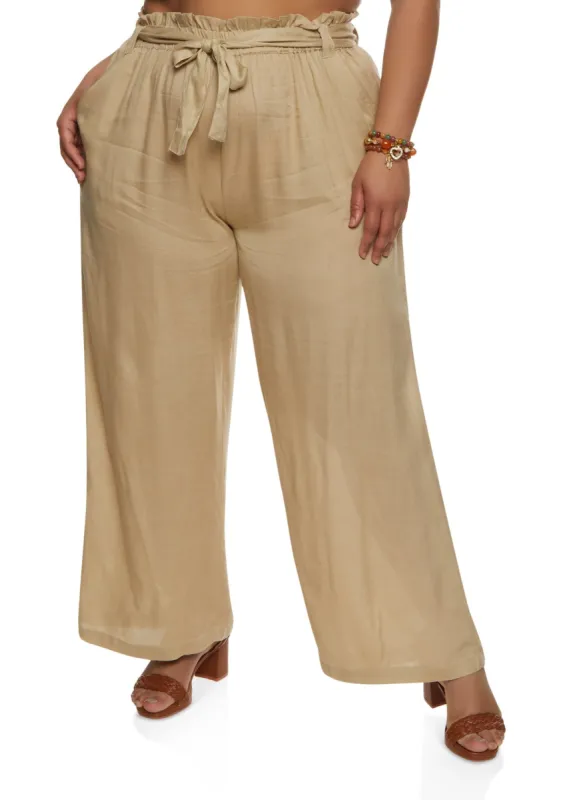 Plus Size Paper Bag Waist Pocket Palazzo Pants sold by Rainbow