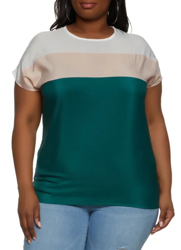 Plus Size Color Block Short Sleeve Top sold by Rainbow