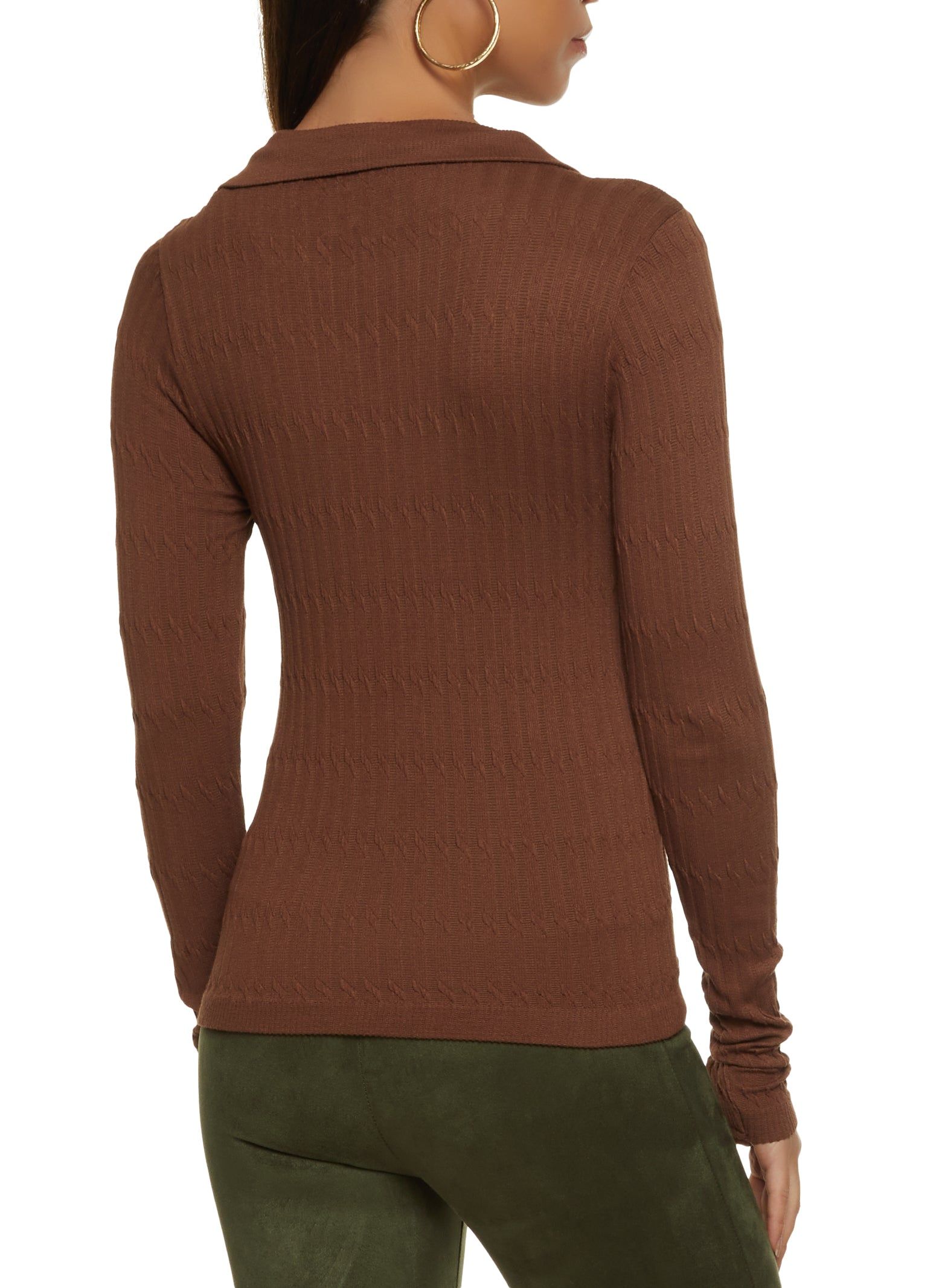 Seamless Cable Knit Long Sleeve Collared Top sold by Rainbow product image thumbnail 2