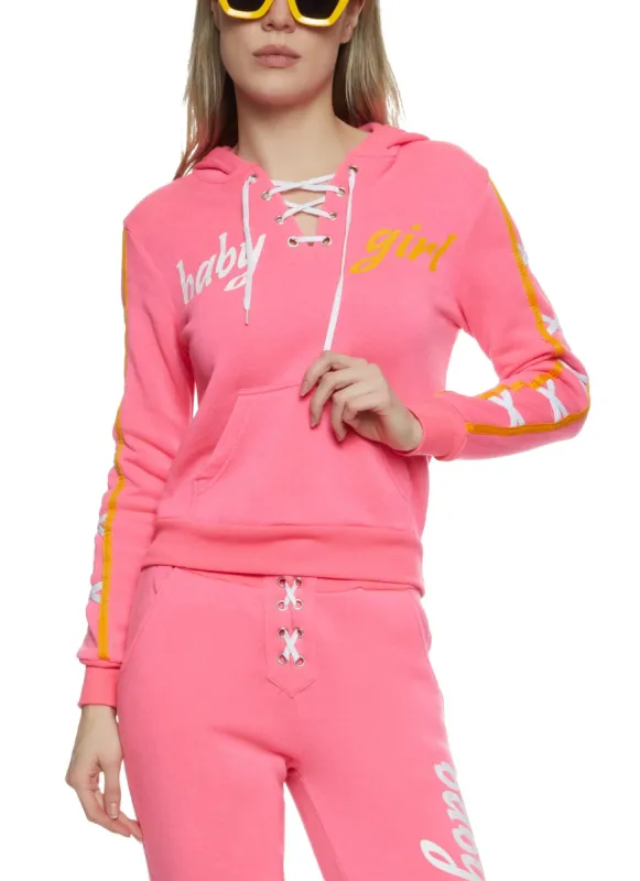 Baby Girl Lace Up Graphic Pullover Hoodie sold by Rainbow