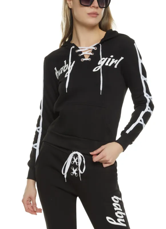 Baby Girl Lace Up Graphic Pullover Hoodie sold by Rainbow