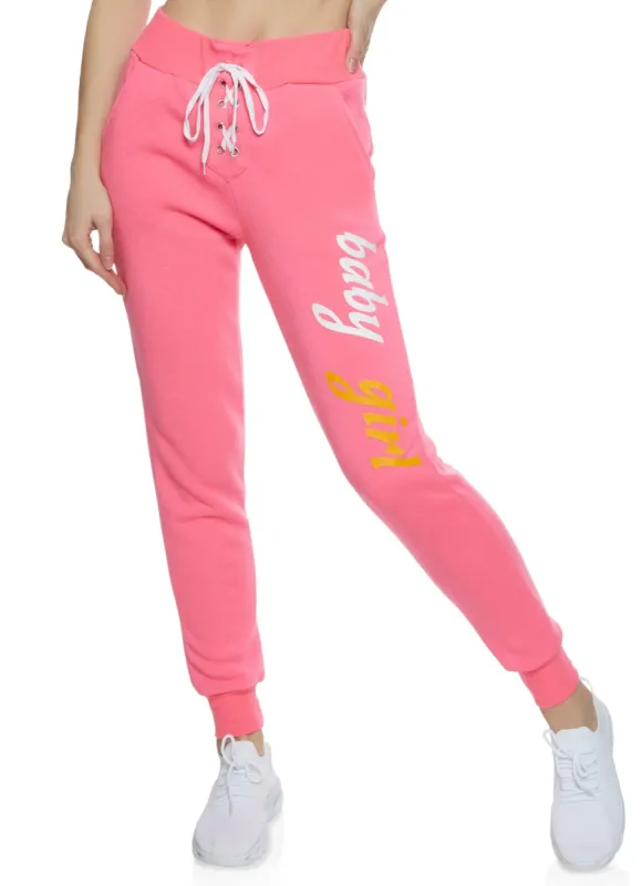 Baby Girl Lace Up High Waist Joggers sold by Rainbow