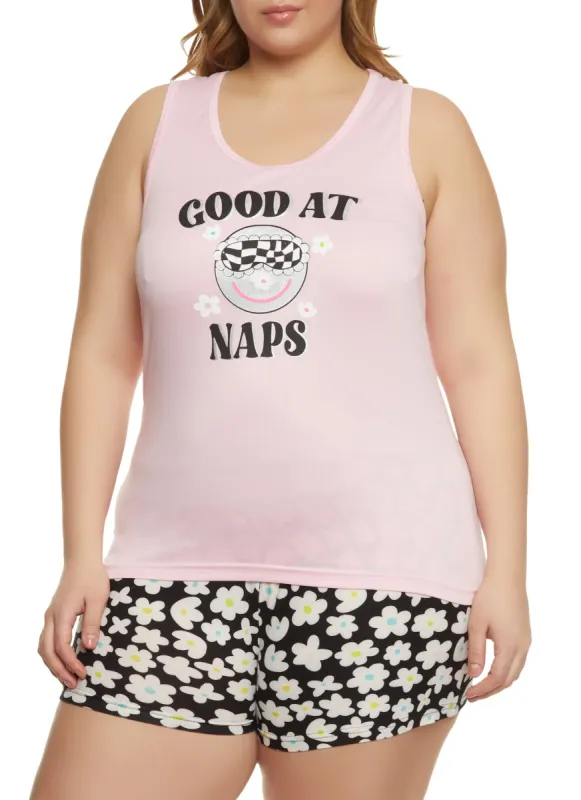 Plus Size Good At Naps Graphic Pajama Tank Top and Shorts sold by Rainbow