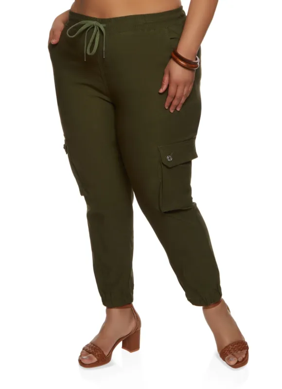 Plus Size Solid Drawstring Cargo Joggers sold by Rainbow