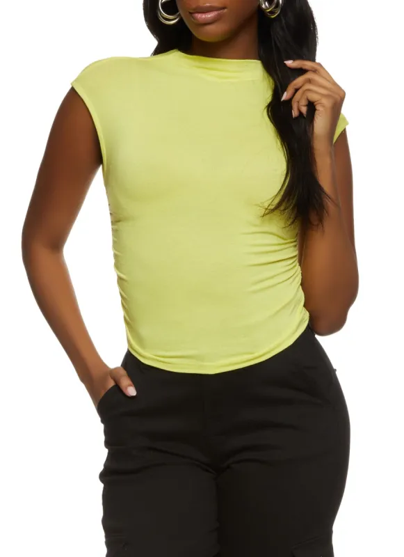 Ruched Sleeveless Mock Neck Top sold by Rainbow