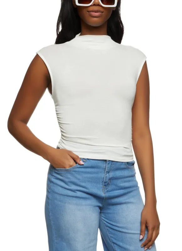 Ruched Sleeveless Mock Neck Top sold by Rainbow