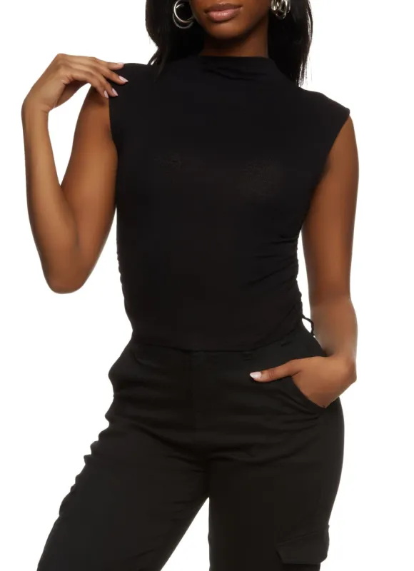Ruched Sleeveless Mock Neck Top sold by Rainbow
