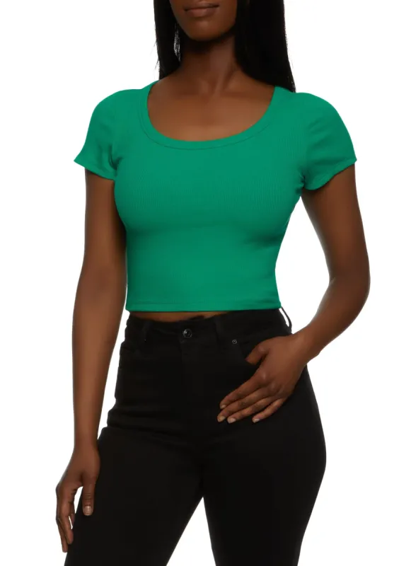 Rib Knit Scoop Neck Crop Top sold by Rainbow