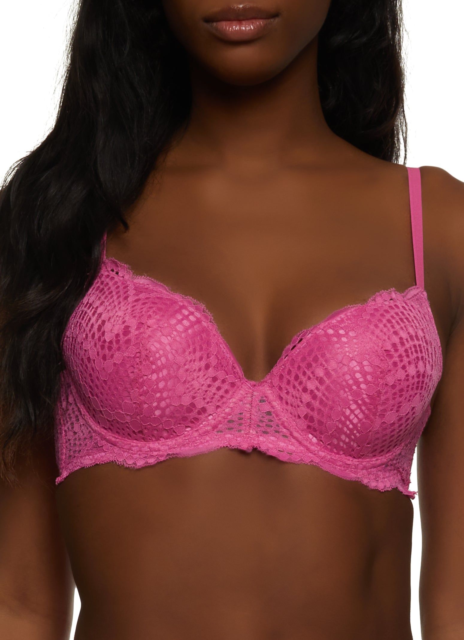 Patterned Lace Push Up Plunge Bra sold by Rainbow