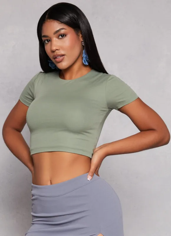 Crew Neck Basic Cropped Tee sold by Rainbow