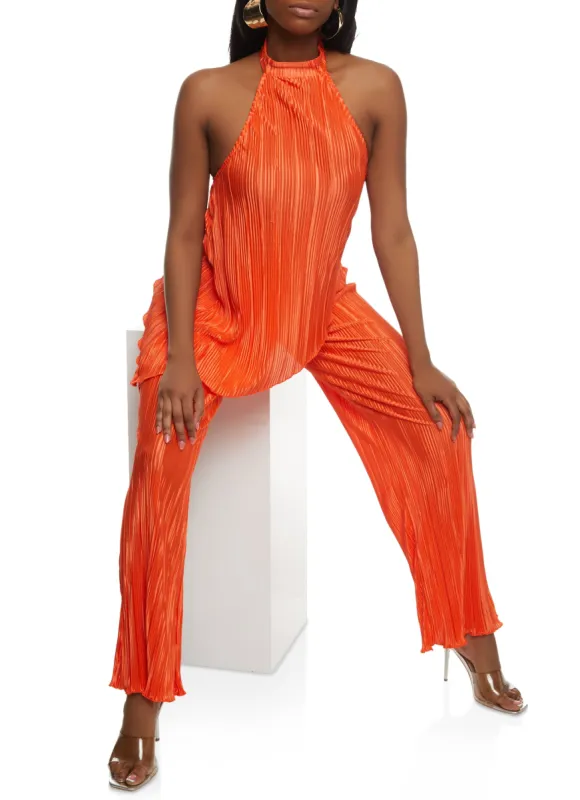 Almost Famous Plisse Asymmetric Halter Top sold by Rainbow