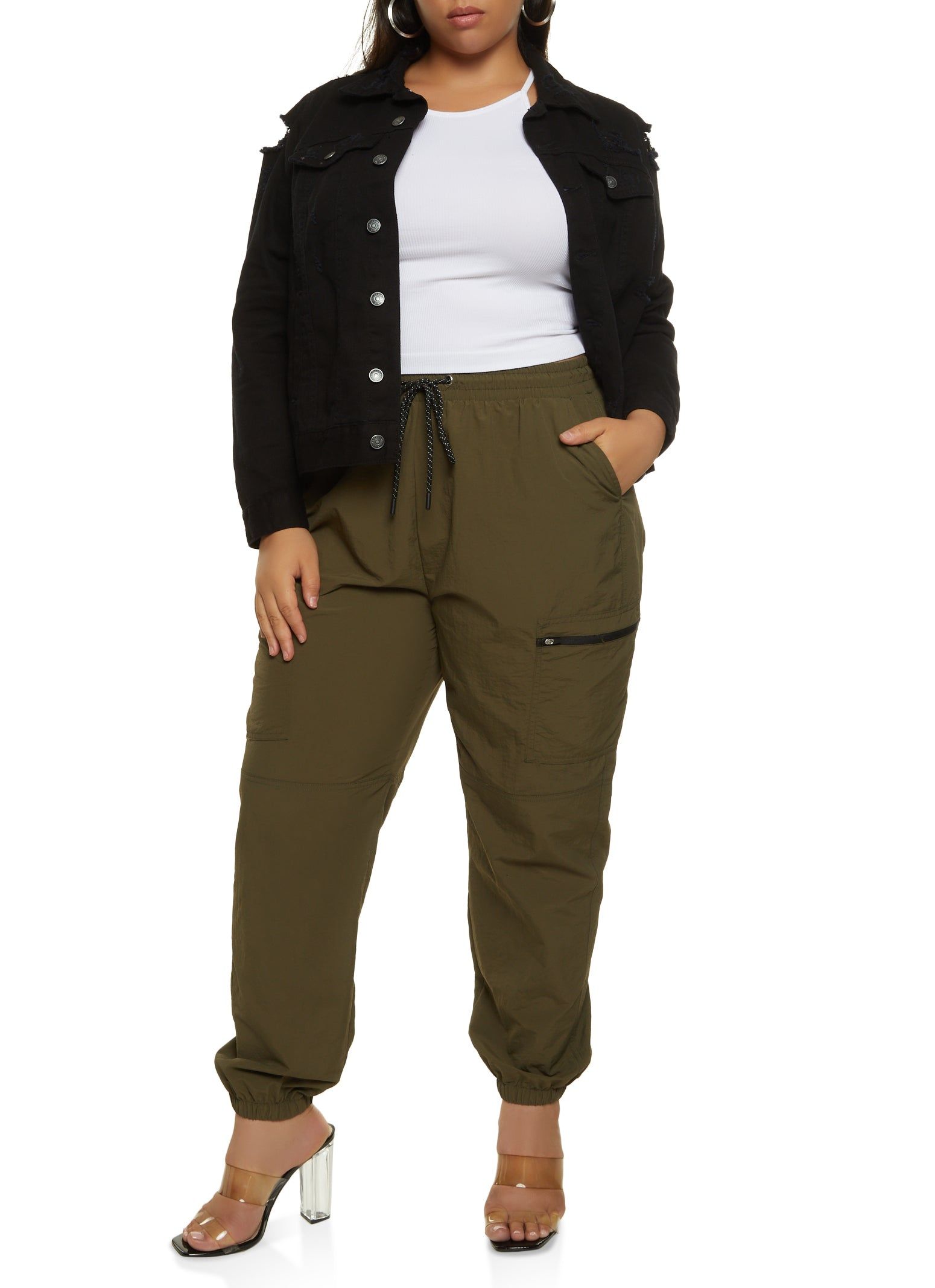 Plus Size Nylon Zip Pocket Cargo Joggers sold by Rainbow product image thumbnail 2