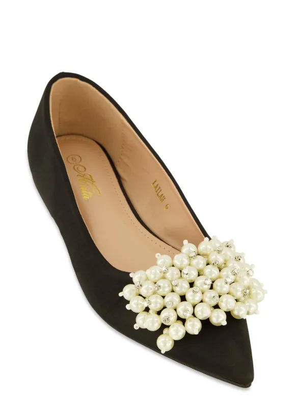 Faux Pearl Rhinestone Pointed Toe Flats sold by Rainbow