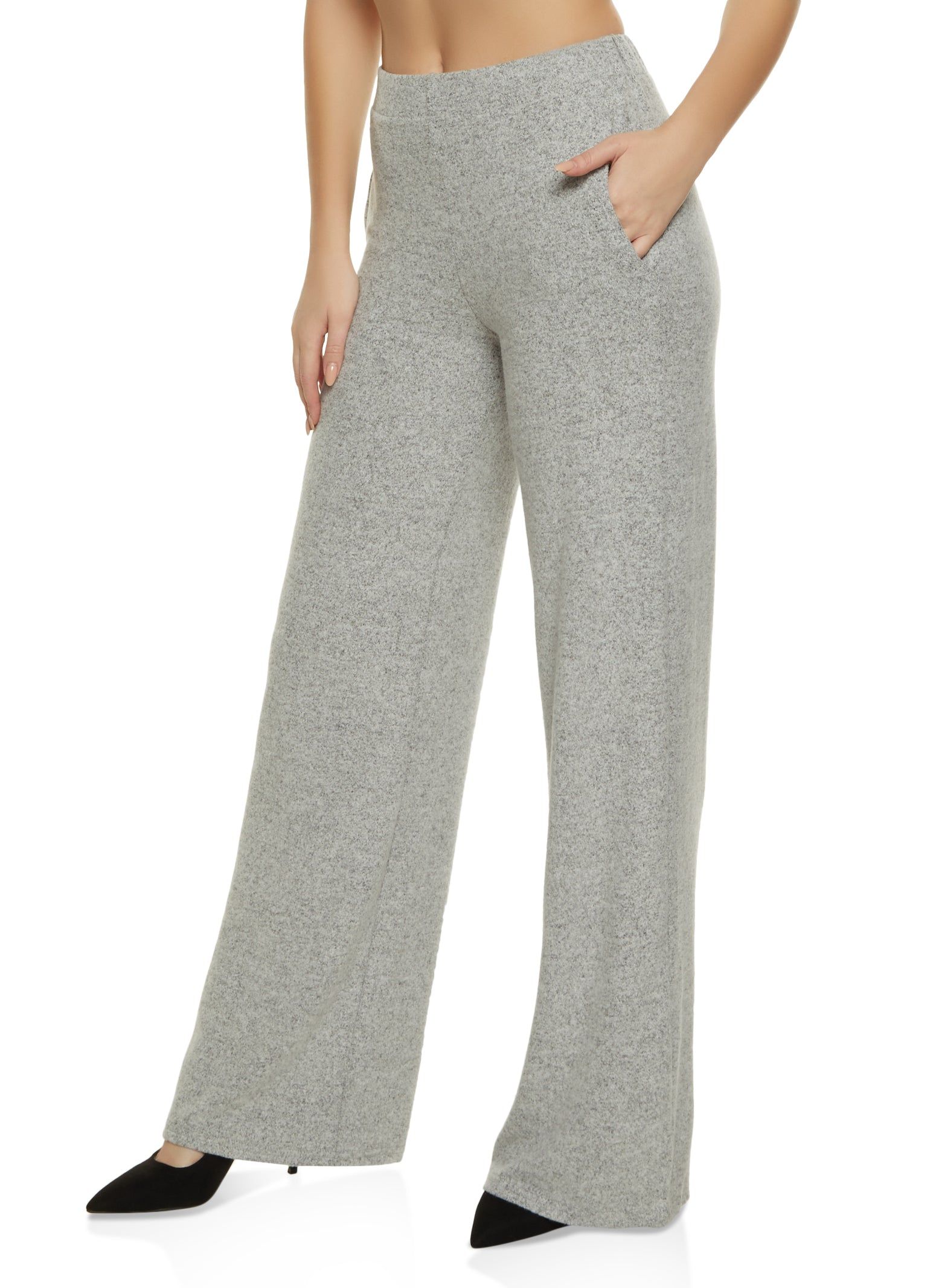 Brushed Knit High Waist Wide Leg Pants sold by Rainbow