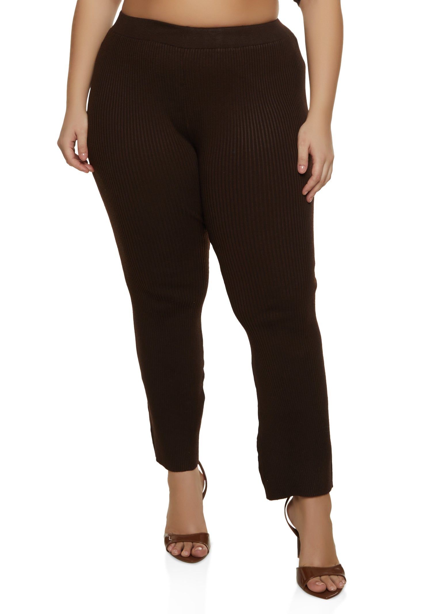 Plus Size Rib Knit Straight Leg Casual Pants sold by Rainbow