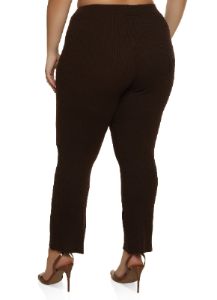 Plus Size Rib Knit Straight Leg Casual Pants sold by Rainbow