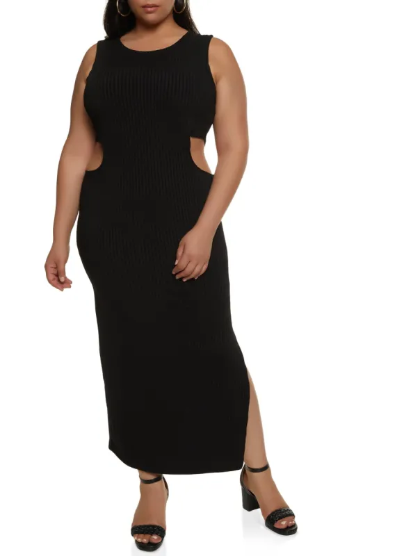 Plus Size Ribbed Cut Out Maxi Tank Dress sold by Rainbow