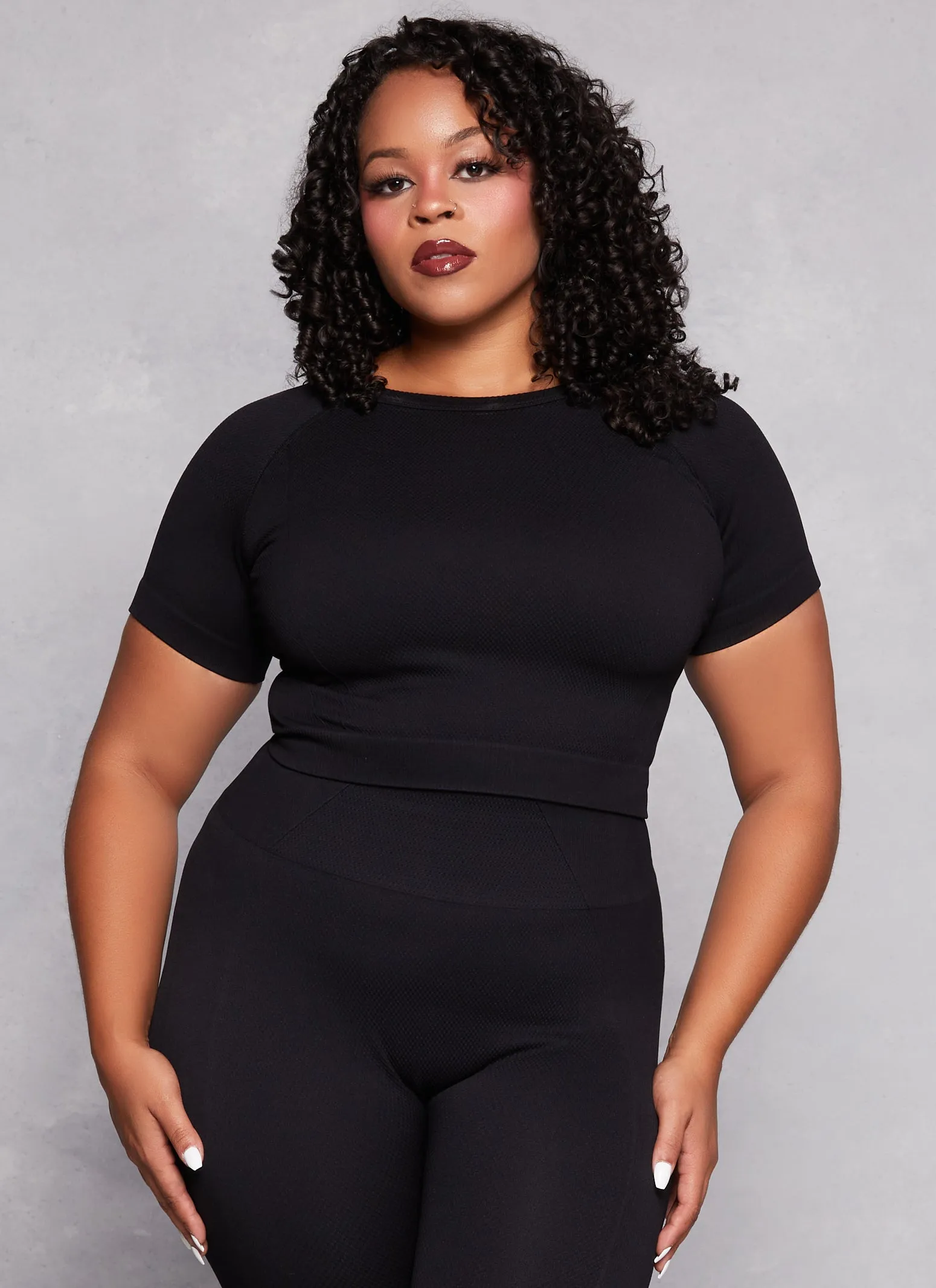 Plus Size Textured Knit Cropped T Shirt sold by Rainbow