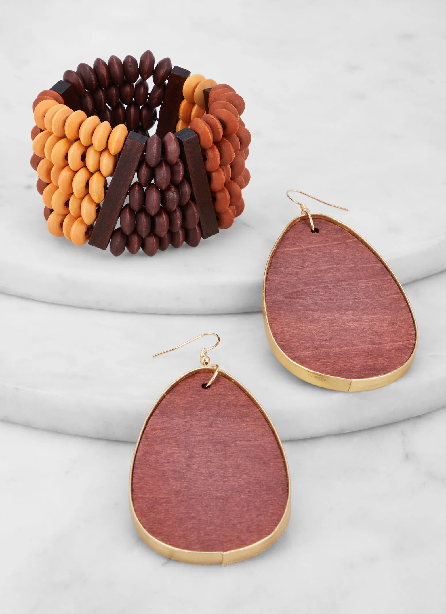 Wooden Beaded Stretch Bracelet and Drop Earrings sold by Rainbow product image thumbnail 2