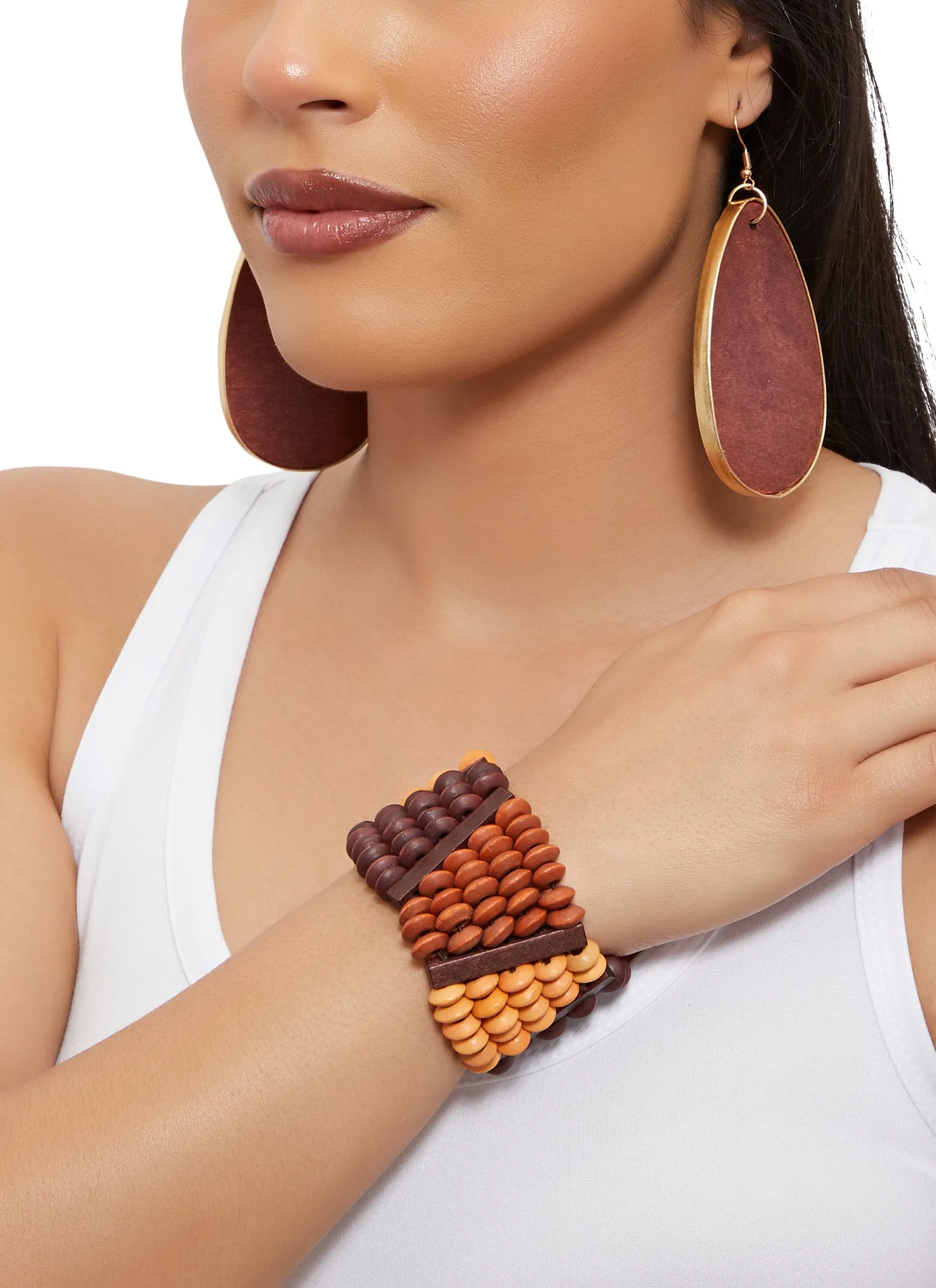 Wooden Beaded Stretch Bracelet and Drop Earrings sold by Rainbow
