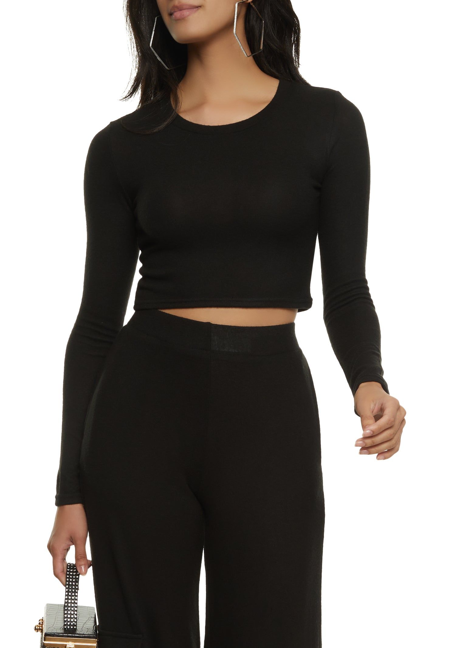 Brushed Knit Long Sleeve Crop Top sold by Rainbow