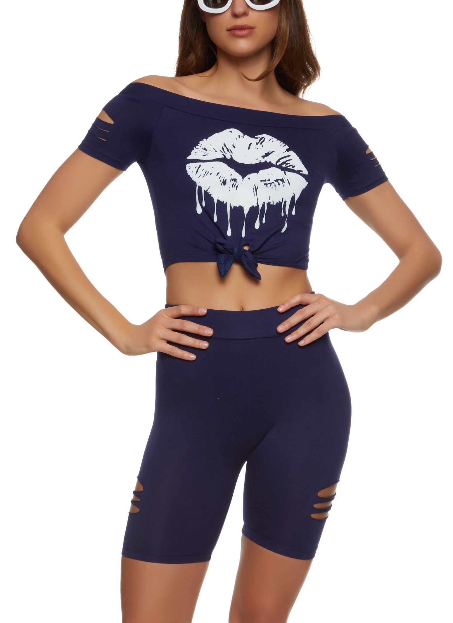 Lips Tie Front Laser Cut Graphic Tee sold by Rainbow product image thumbnail 2