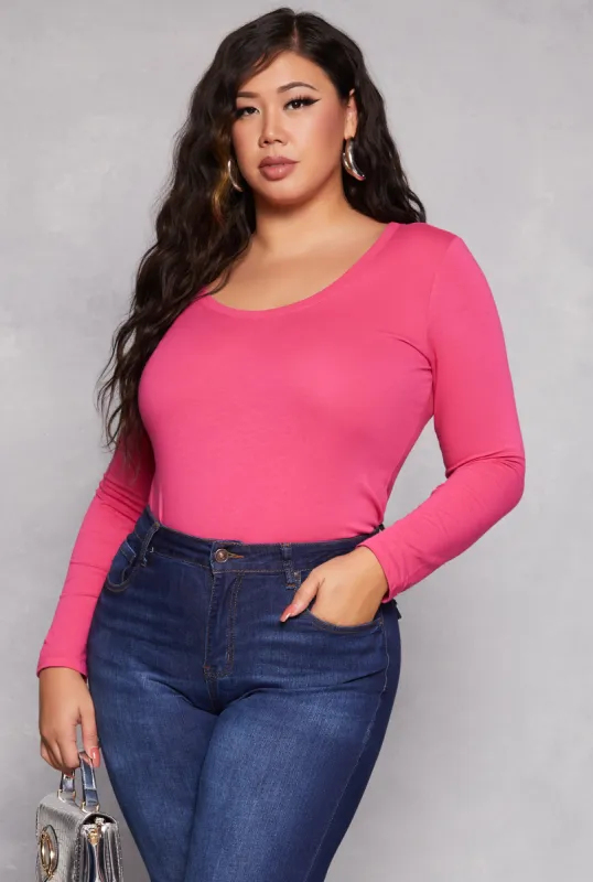 Plus Size Basic Scoop Neck Long Sleeve T Shirt sold by Rainbow