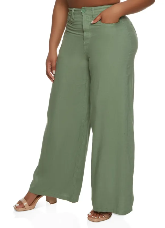 Solid Linen High Waisted Wide Leg Pants sold by Rainbow