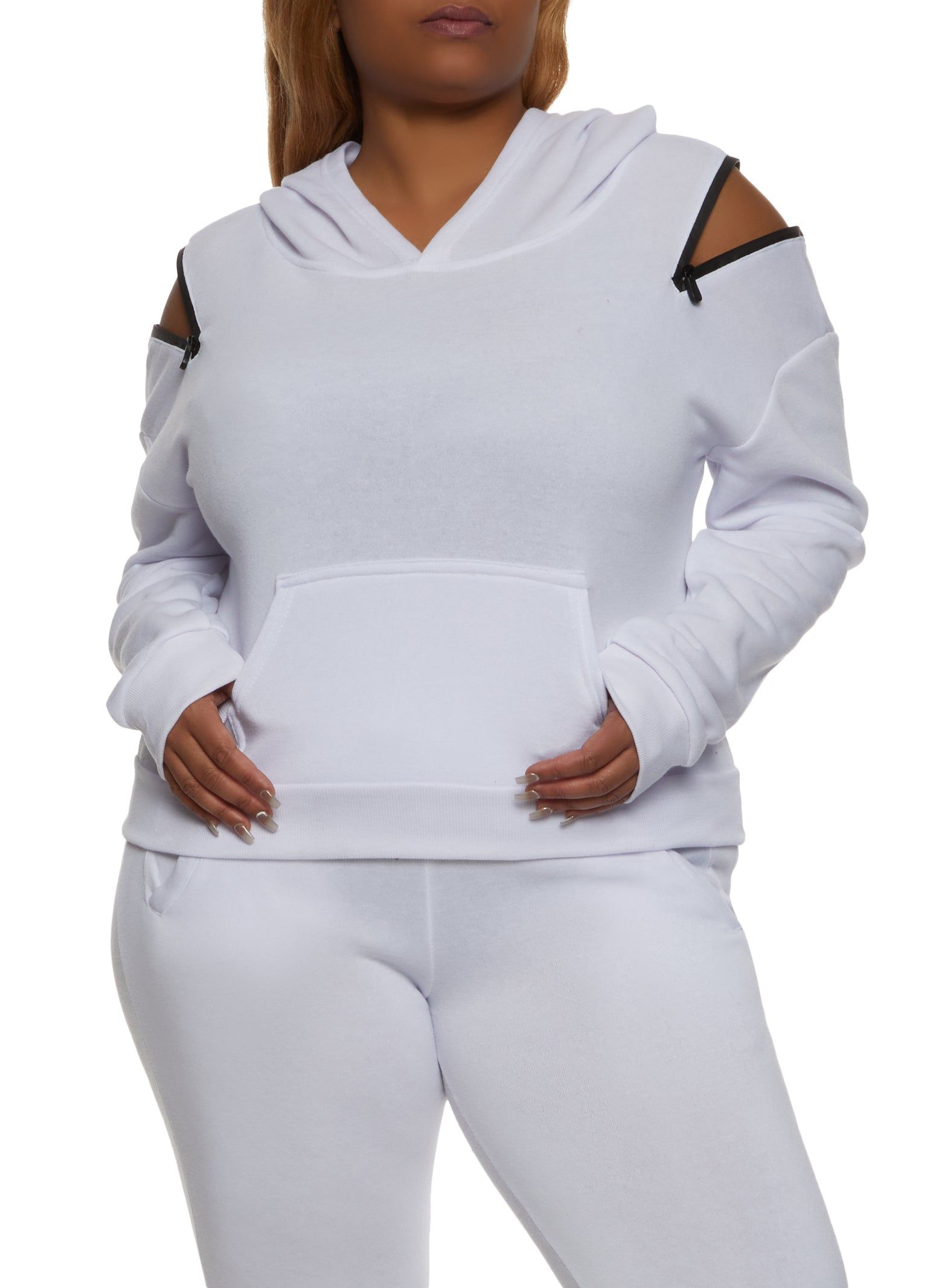 Plus Size Zipper Detail Pullover Hoodie sold by Rainbow