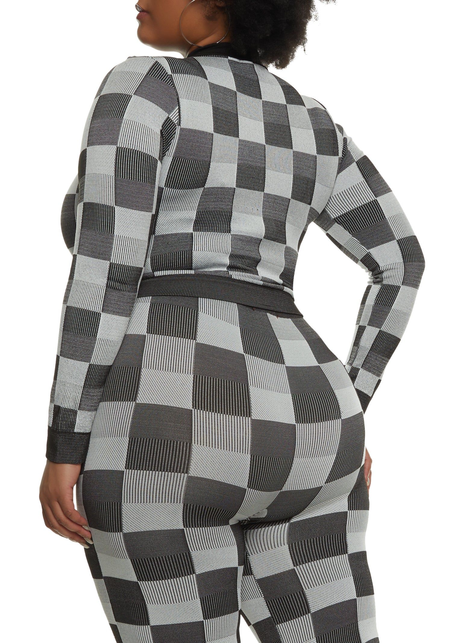 Plus Size Seamless Checkered Print Track Jacket sold by Rainbow product image thumbnail 3