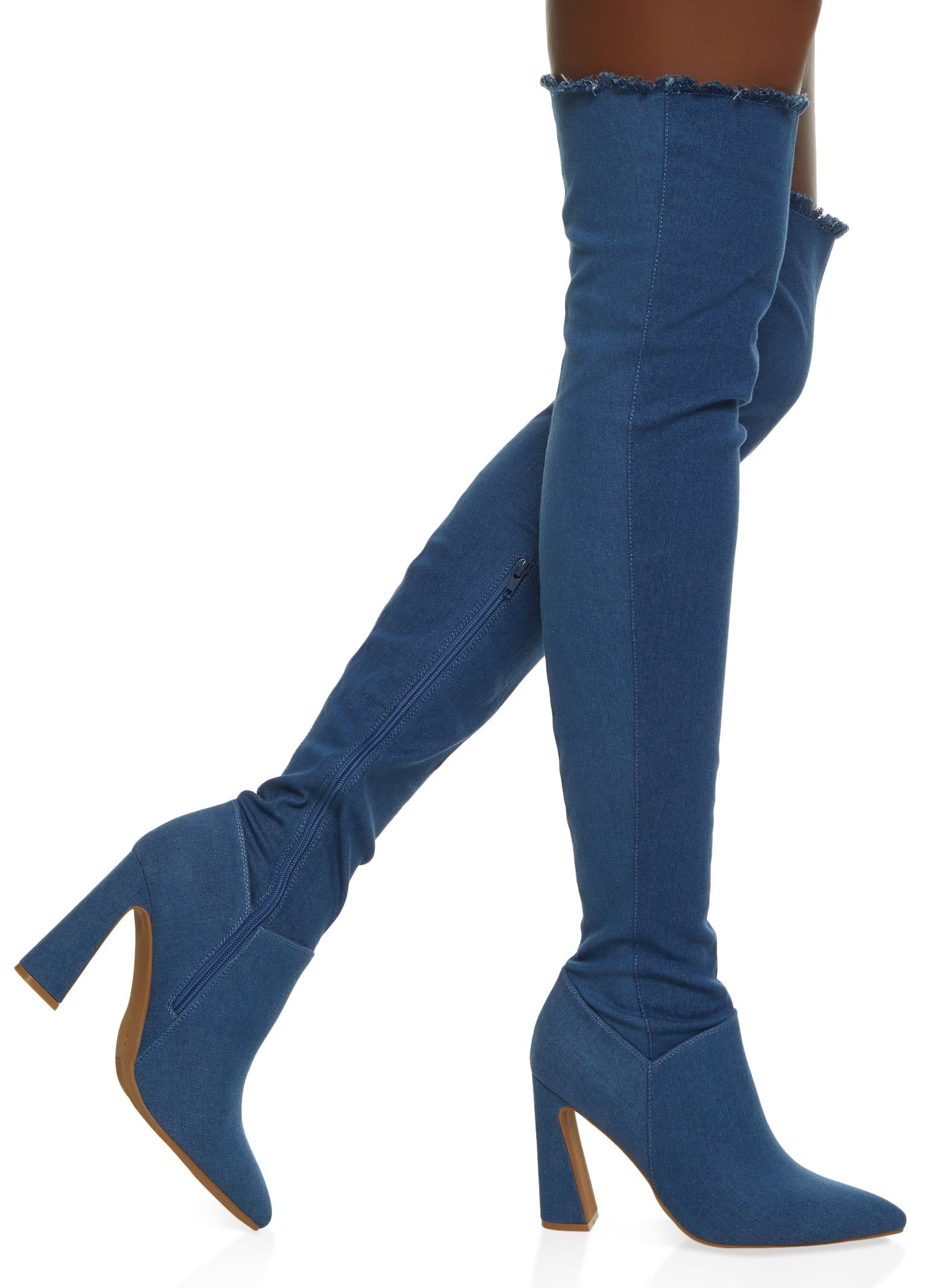 Denim Block Heel Over The Knee Boots sold by Rainbow