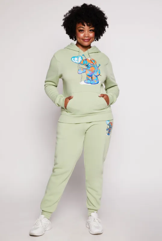 Plus Size Bear Graphic Drawstring Joggers sold by Rainbow