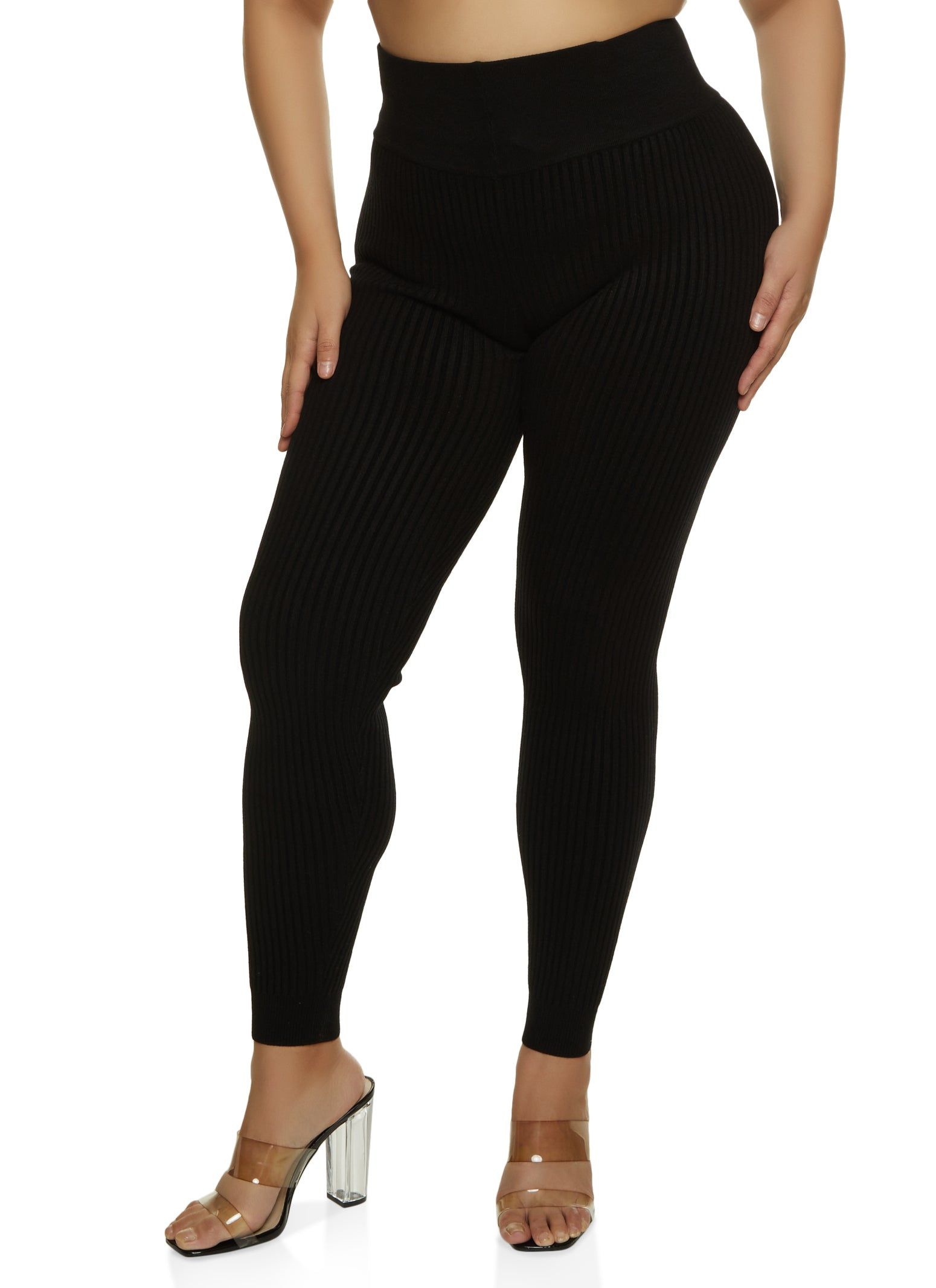 Plus Size Ribbed High Waisted Leggings sold by Rainbow