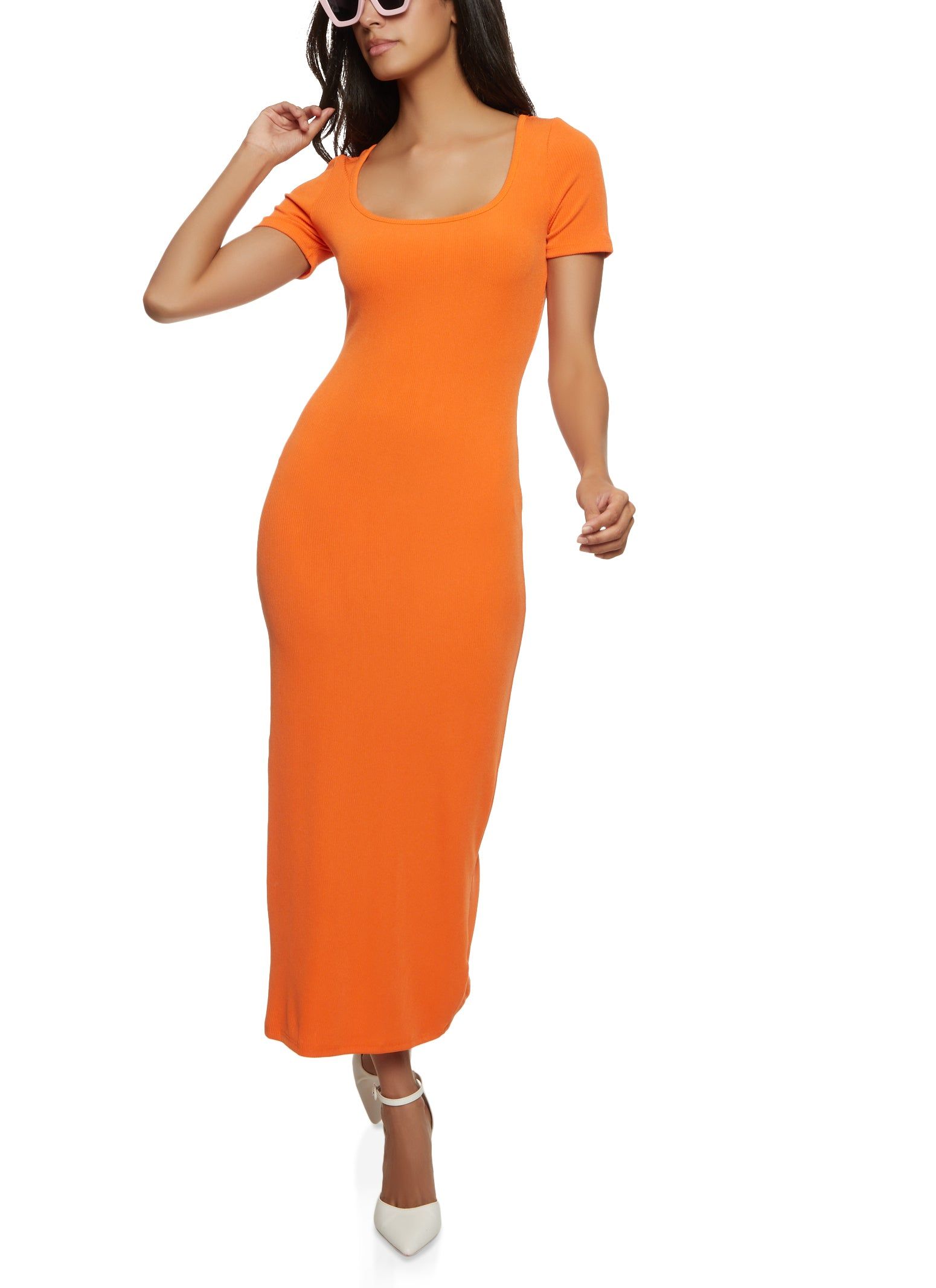 Ribbed Knit Square Neck Maxi Dress sold by Rainbow